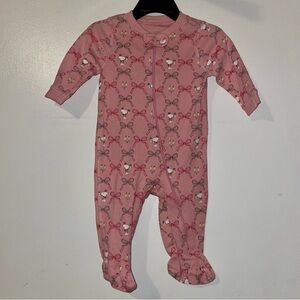Pink Footed One-Piece with Bow & Character Print